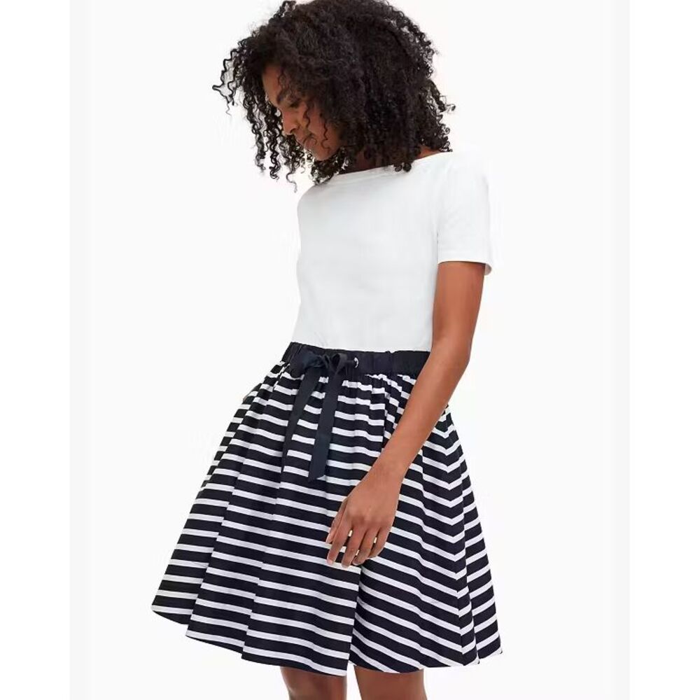 Kate Spade Sailing‎ Stripe Mixed Media Nautical Fit Flare Dress Navy sz. S NWT